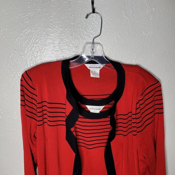 Exclusively Misook TwinSet Open Cardigan Tank Shell Knit red Black sz Small - Picture 2 of 9